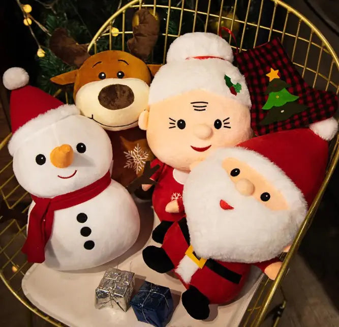 Santa Doll & Cartoon Snowman Plush Toy Set – Soft Christmas Decorations for Home, Kids, and Holiday Gifts